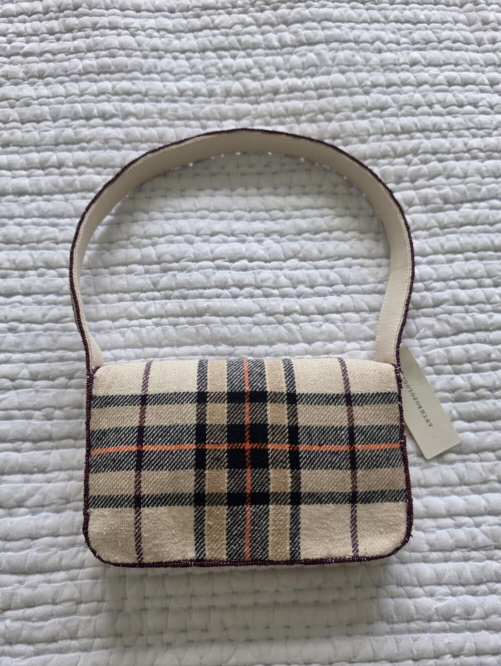 Anthropologie Fiona Beaded Horse Equestrian British Check Old Money NWT - Picture 7 of 13